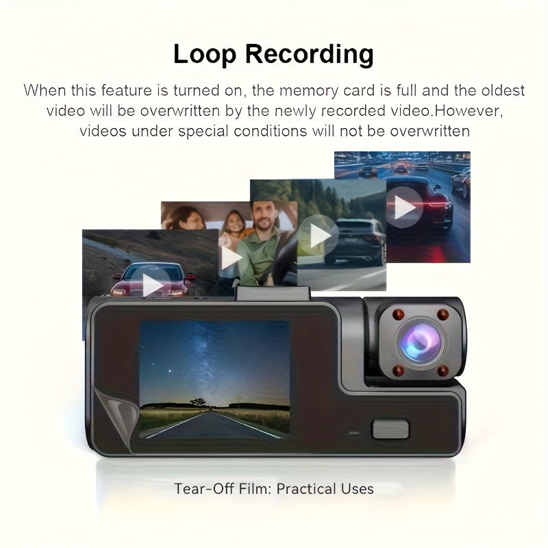 Camere Auto 3 Canale, DVR HD 1080P cu Unghi Larg de 170°, Vizualizare Nocturnă, Înregistrare Compactă pentru Mașină, Monitor Parcare 24 Ore, Senzor G, Include Card SD 32GB, Dispozitiv Portabil, Lentilă de Înaltă Calitate, Pentru Șoferi și Servicii de Tra