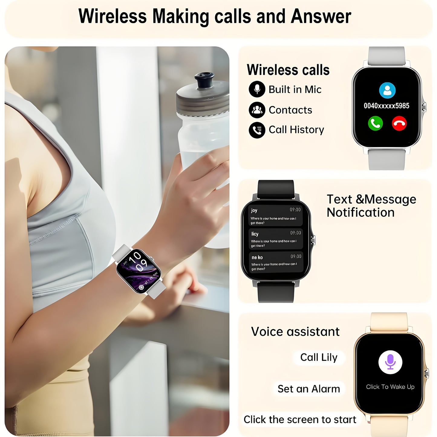 Ceas Smart cu Ecran Tactil Complet de 1,83 Inch, Curea din Silicon, pentru Bărbați și Femei, Pedometru pentru Sport și Fitness în Aer Liber, Fețe de Ceas, Apeluri Wireless, Conectivitate APP, 100+ Moduri Sportive pentru Drumeții, Alpinism, Fotbal, Basche
