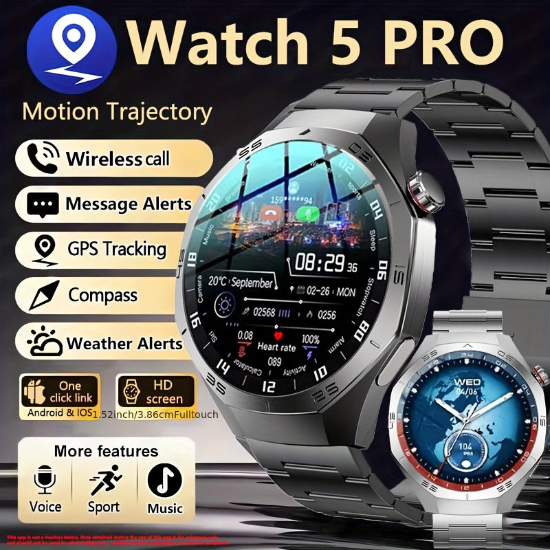 2025 Nou GPS GT5 Pro Ceas inteligent pentru bărbați - 3,86 cm afișaj HD, apeluri wireless, peste 100 moduri sportive, asistent vocal AI, încărcare USB, compas, tracker fitness în aer liber, compatibil cu Android/ pentru for iphone, accesorii multifuncțio
