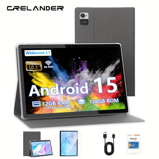 CRELANDER W30 2 in 1 Tablet PC Android 15, RAM 12GB (4+8GB Expansion) + 128Gb ROM, with Case, (Keyboard, Mouse, Pen) Optional, Wifi 2.4G/5G, GMS, GPS, Google, Pad, Tablet PC, Tablet, Pad