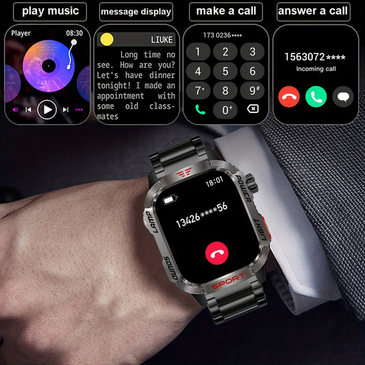 Rugged outdoor smartwatch (receiving/making calls), for iPhone and Android, wireless calls, with LED flashlight, fitness, waterproof/sleep 600 battery