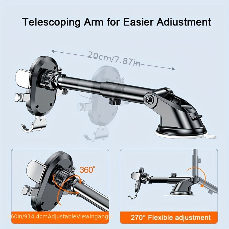 Suport pentru telefon auto Sucker Suport pentru telefon mobil Smartphone Suport pentru tabletă Suport pentru vehicule Suport GPS pentru iPhone 14/Xiaomi/Samsung Suport pentru telefon auto cu braț extensibil Eliberare cu un singur buton pentru instalare u