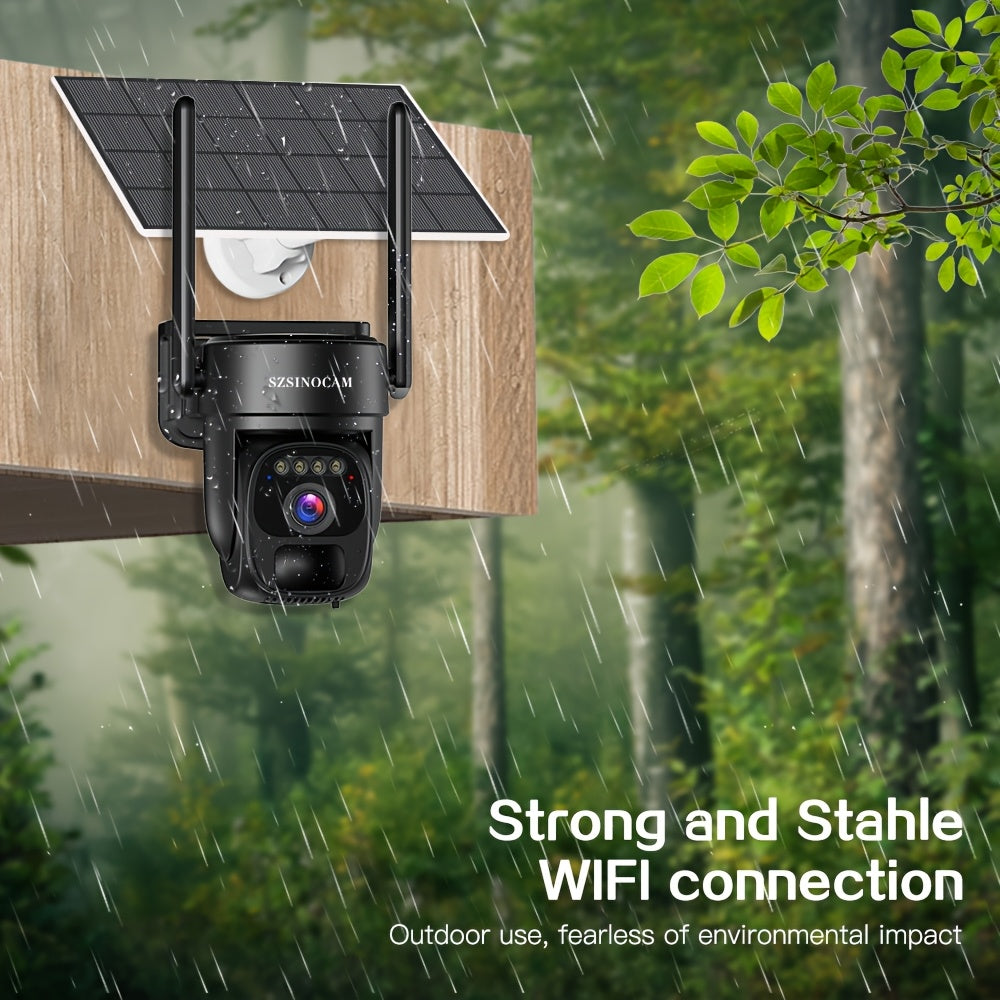 Camere de Securitate Solară Wireless SZSINOCAM cu 1080P HD, PTZ, Comunicare Bidirecțională, Alertă Mișcare, Panou Solar, WiFi Fără Fir, Stocare SD/Cloud - pentru Acasă/Affaire/Exterior/Parcarea Auto, Monitorizare Driveway, Design Integrat Solar, Video de