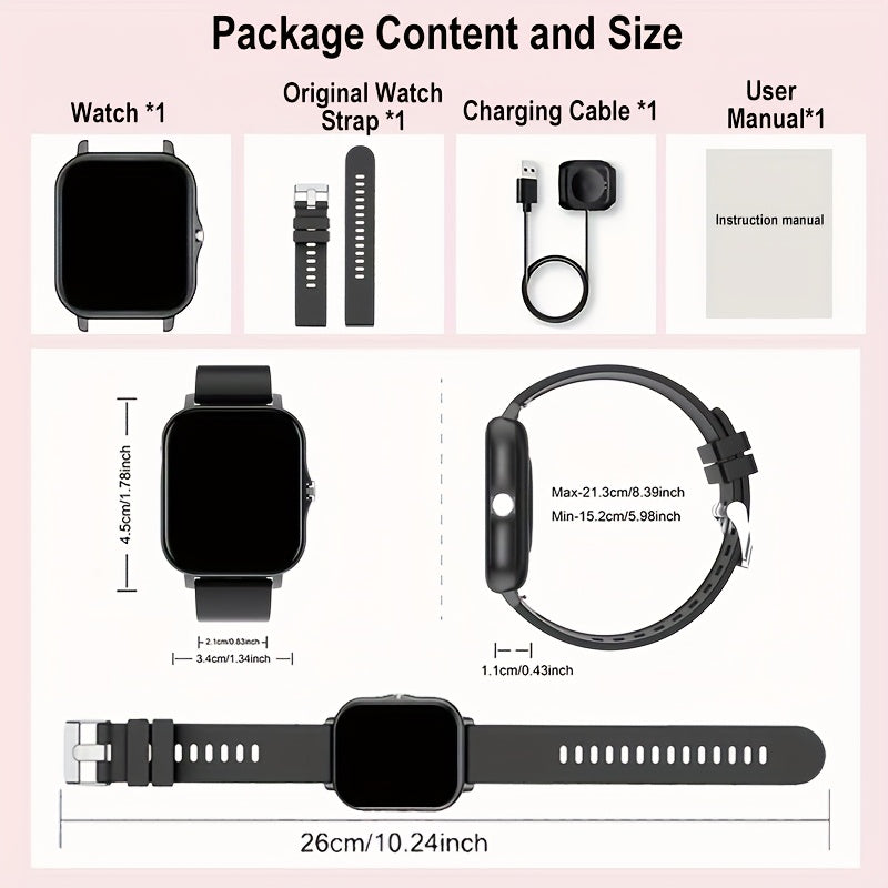 Ceas Smart cu Ecran Tactil Complet de 1,83 Inch, Curea din Silicon, pentru Bărbați și Femei, Pedometru pentru Sport și Fitness în Aer Liber, Fețe de Ceas, Apeluri Wireless, Conectivitate APP, 100+ Moduri Sportive pentru Drumeții, Alpinism, Fotbal, Basche