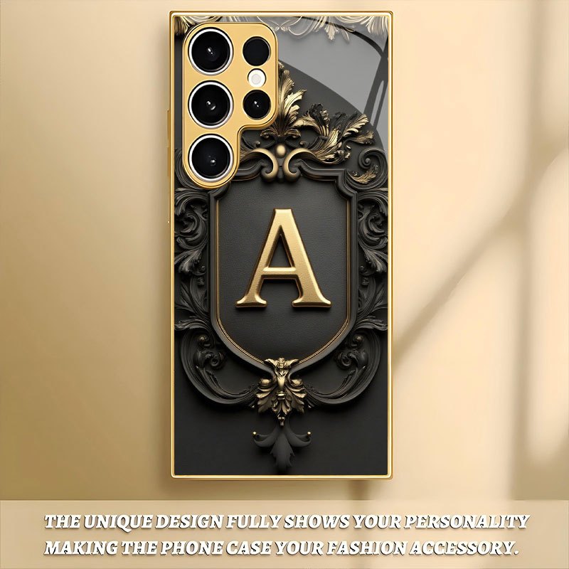 Caracteristică Retro Aurie cu Model Norocos - Husa de Sticlă pentru for Samsung Galaxy S25/S25 Plus/S25 Ultra/S24/S24 FE/S24 Plus/S24 Ultra/S23/S23 FE/S23+/S23 Ultra/S22/S22+/S22 Ultra/S21/S21 FE/S21+/S21 Ultra 5G - Accesoriu Premium, Elegant și Modern U
