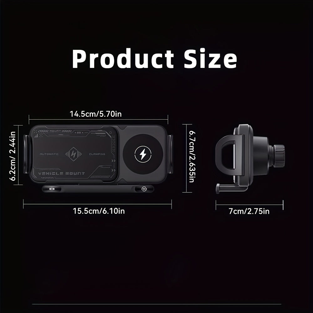 Suport auto wireless pentru încărcare smartphone/tabletă, suport rotativ automat 2-în-1 pentru telefon, suport rotativ cu un singur clic pentru telefon, potrivit pentru smartphone-uri/tablete/telefoane pliabile, accesoriu auto, accesoriu modern, construc