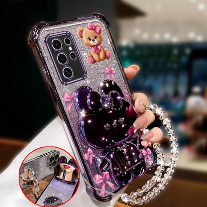 Fundă Anti-Șoc pentru for Samsung Galaxy S25 Ultra, Cu Brățară Stralucitoare și Ursuleț Drăguț Roz, Suport Telefon cu Glitter, Acoperiș Spate Rezistent la Șocuri