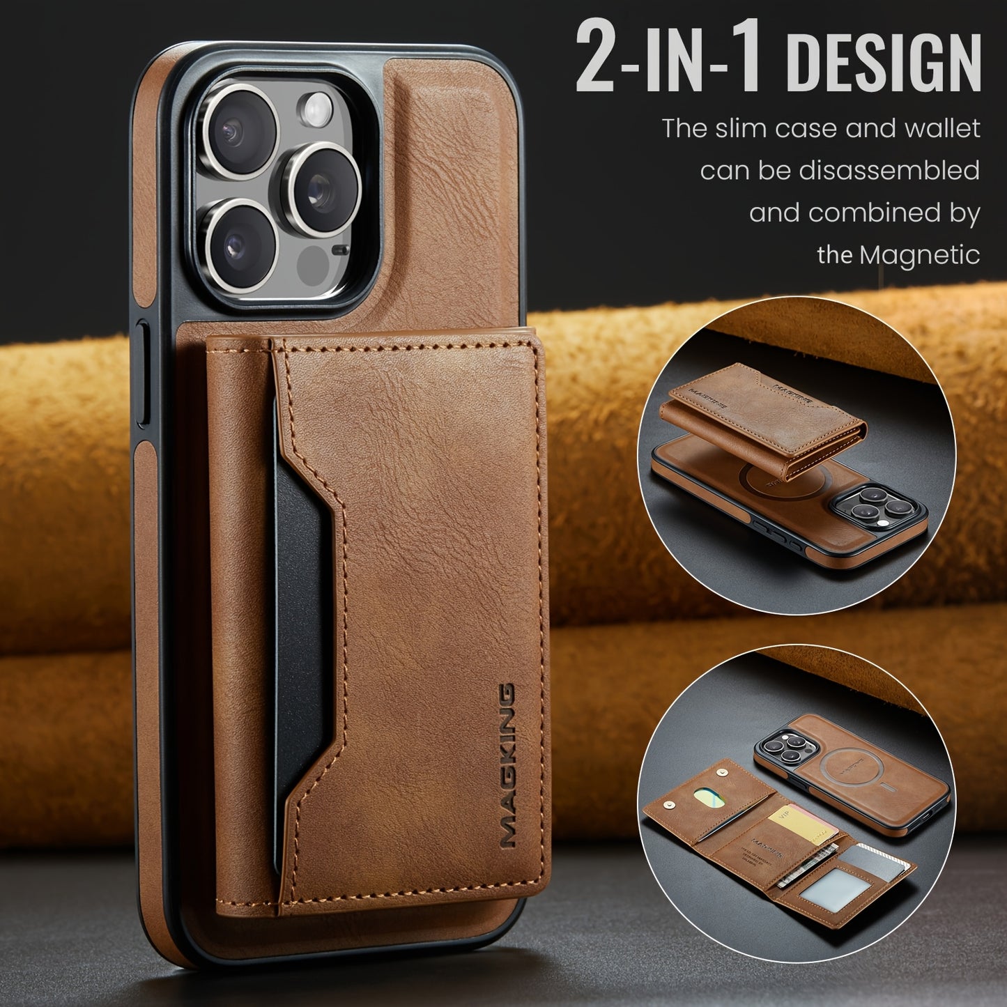 Husă pentru portofel magnetică pentru modelele for iphone 17, 16E, 16, 15, 14, 13 și 12 Pro Max Plus, cu suport pentru carduri, suport pentru încărcare wireless detașabil din piele artificială, cu 8 compartimente pentru carduri și protecție RFID, telefon