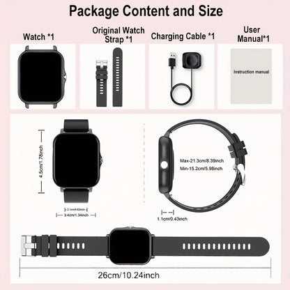 Ceas Smart cu Ecran Tactil Complet de 1,83 Inch, Curea din Silicon, pentru Bărbați și Femei, Pedometru pentru Sport și Fitness în Aer Liber, Fețe de Ceas, Apeluri Wireless, Conectivitate APP, 100+ Moduri Sportive pentru Drumeții, Alpinism, Fotbal, Basche
