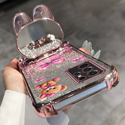 Elegant și drăguț, ursul roșu strălucește cu o curea de mânecă strălucitoare și un husă de telefon cu mirodenii designat pentru for samsung for galaxy S21 Ultra 5G, oferind protecție antișoc.