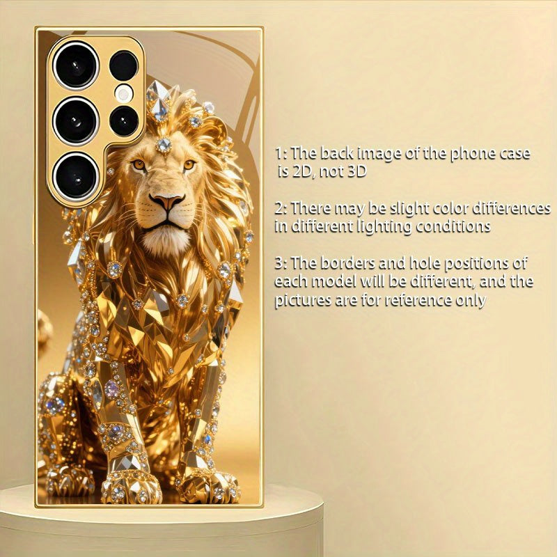 Husă de telefon din sticlă cu model de leu aurit, colorată și luxoasă, potrivită pentru for samsung, potrivită pentru for galaxy S25/S25 Plus/S25 Ultra/S24/S24 FE/S24 Plus/S24 Ultra/S23/S23 FE/S23+/S23 Ultra/S22/S22+/S22 Ultra/S21/S21 FE/S21+/S21 Ultra 5