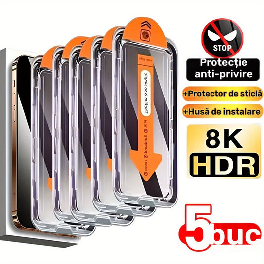 5 Pachete de protecție completă pentru ecranul de confidențialitate, compatibilă cu for iphone 16/16e/15/14/13/12/11/16 Pro Max/15 Pro Max/Plus, film din sticlă temperată 9H, compatibilă cu Dynamic Island, anti-zgârieturi, anti-vânătă, Ultra HD