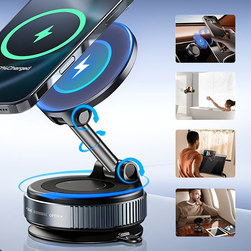 Suport magnetic pentru telefon cu încărcare wireless de 15W, cu ventuză rotativă la 360°, montură retractabilă și pliabilă ultra-rezistentă cu unghi reglabil pentru for iphone 16/15/14/13 Pro Max – Suport universal portabil pentru casă, mașină, fitness ș