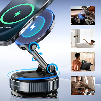 Suport magnetic pentru telefon cu încărcare wireless de 15W, cu ventuză rotativă la 360°, montură retractabilă și pliabilă ultra-rezistentă cu unghi reglabil pentru for iphone 16/15/14/13 Pro Max – Suport universal portabil pentru casă, mașină, fitness ș