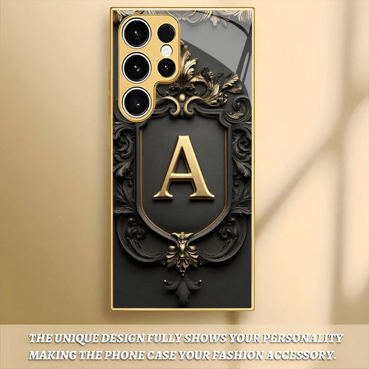 Caracteristică Retro Aurie cu Model Norocos - Husa de Sticlă pentru for Samsung Galaxy S25/S25 Plus/S25 Ultra/S24/S24 FE/S24 Plus/S24 Ultra/S23/S23 FE/S23+/S23 Ultra/S22/S22+/S22 Ultra/S21/S21 FE/S21+/S21 Ultra 5G - Accesoriu Premium, Elegant și Modern U