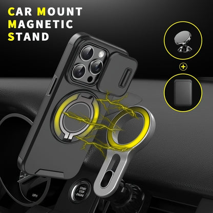 Husă pentru Telefon Mobil iPhone 16/15/14/13/12/11/Pro/Max Pro/Plus, cu Capac Glisant pentru Cameră + [Protecție Completă a Camerei], cu Suport Rotativ 360°/Suport Magnetic pentru Mașină/Textură Mată Antisoc